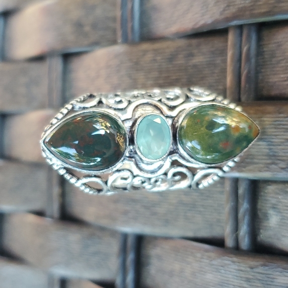 New Bloodstone & Chalcedony 925 Silver Statement Ring. - Picture 11 of 14